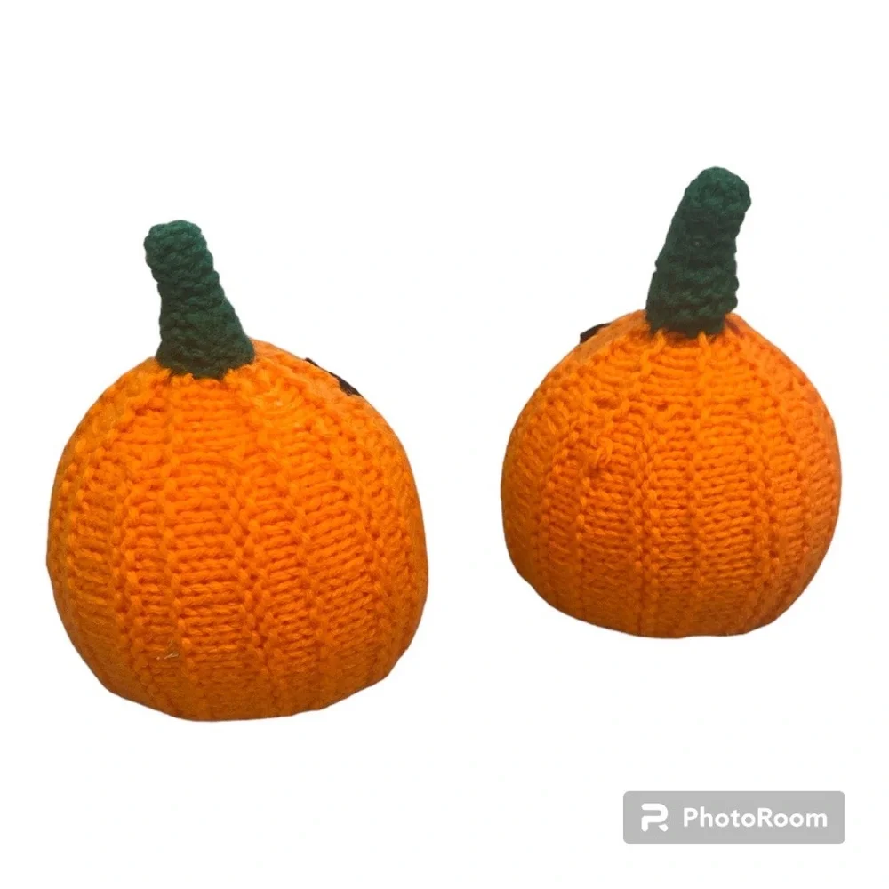 Vintage Handmade Knitted Jack-O-Lantern Pumpkins Halloween Bundle